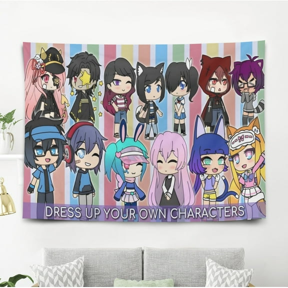 Gacha Life Tapestry for Teen Girls Bedroom Aesthetic Wall Hanging Art Poster for Kids Living Room College Dorm Home Decor Arts, 60 x 40 inch