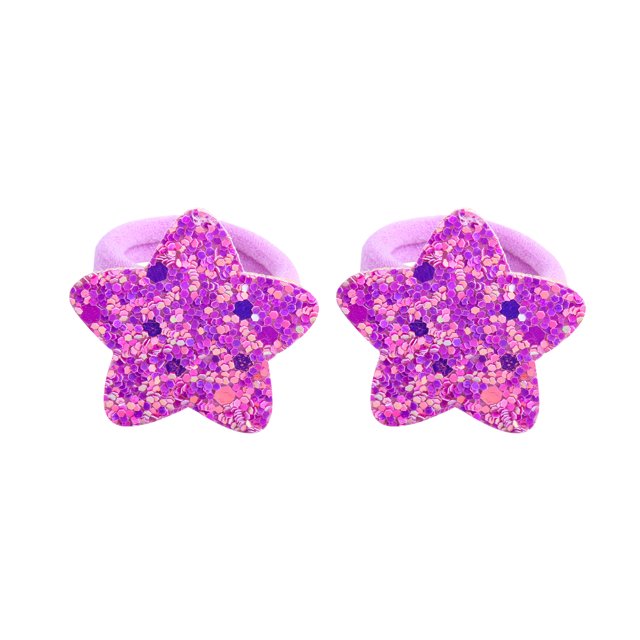 WREESH Girls High Stretch Towel Loop Rainbow Gradient Five-pointed Star Love Sequin Rubber Band Hair Loop