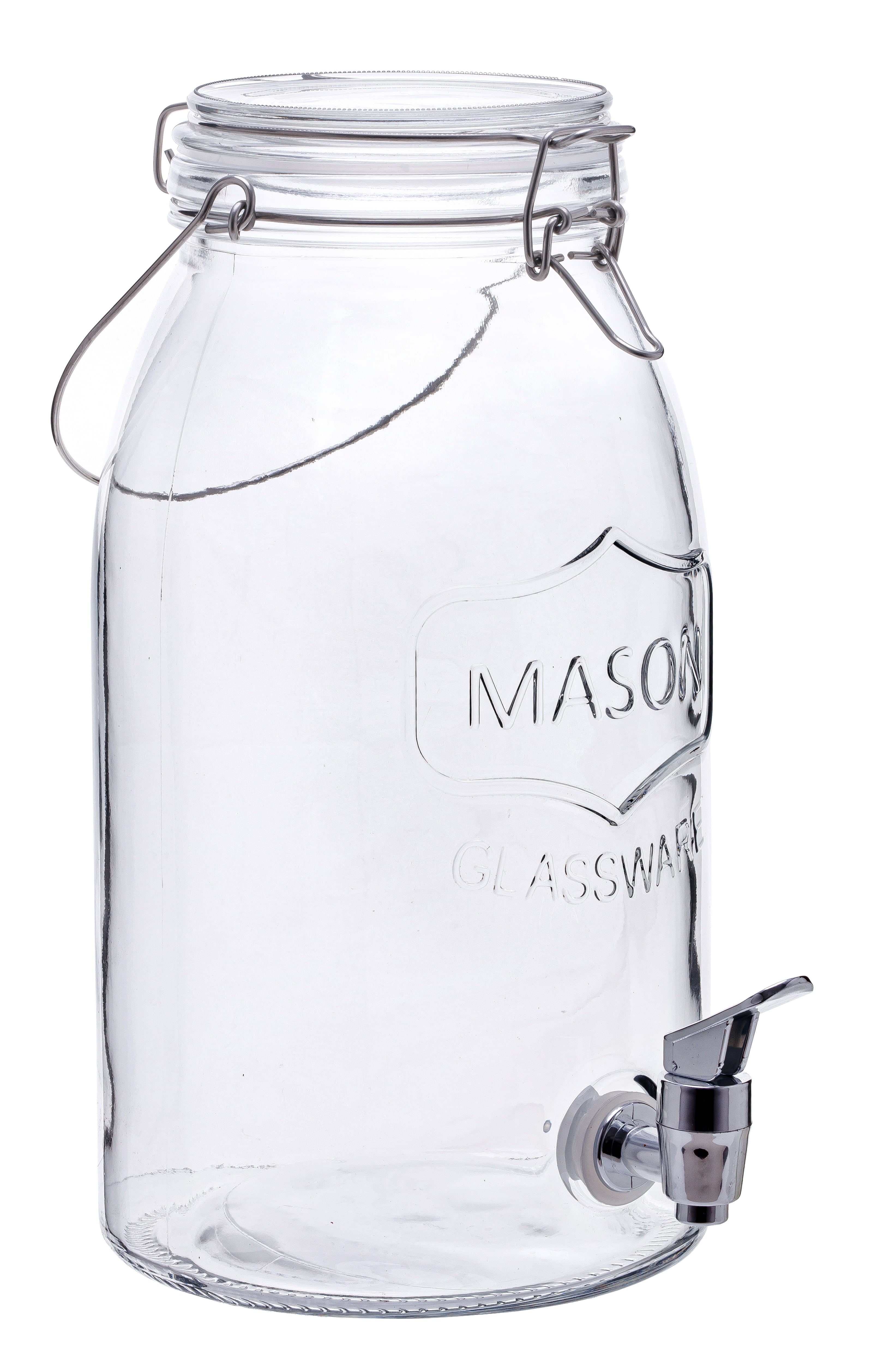 Tabletops Unlimited Mason Glass Drink Dispenser with Metal Lid, Clear, 3 Gallon