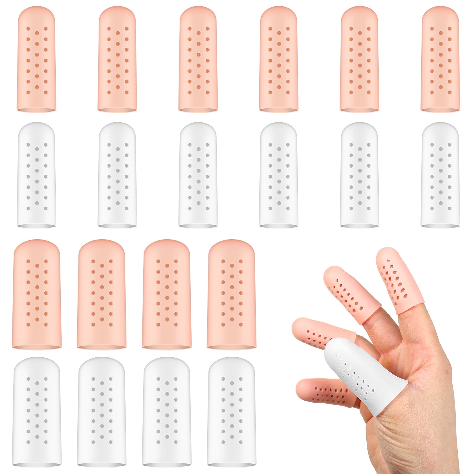 JUNDALIE 20 Pieces Gel Finger Cots, Silicone Finger Protectors, Silicone Finger Caps, Breathable