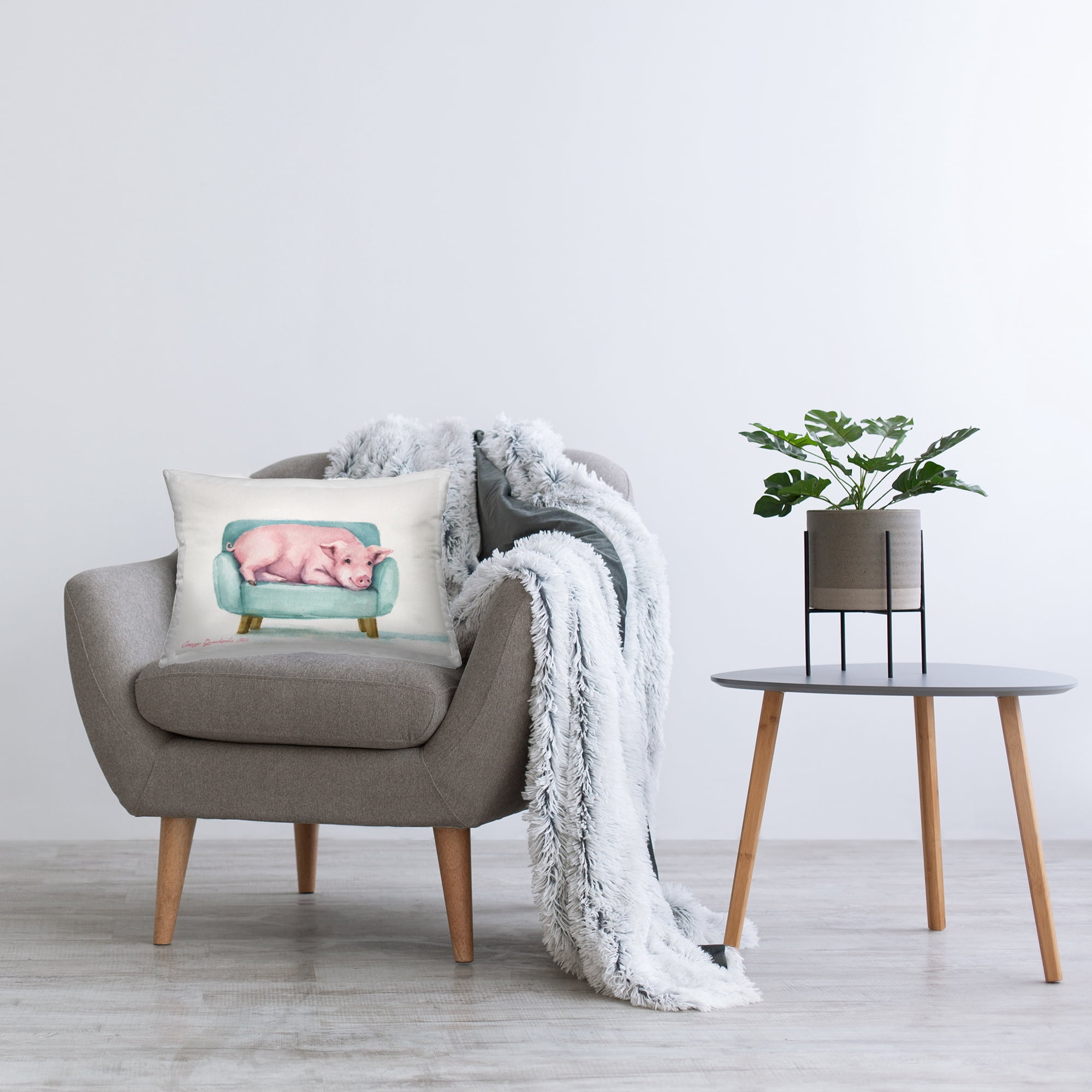 Stupell Industries Cute Piglet on Armchair Decorative Printed Throw Pillow, design by George Dyachenko