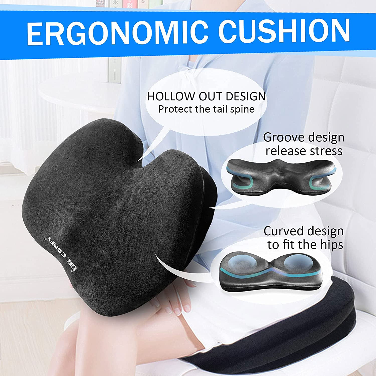 LAMPPE Butt Pillows for Sitting, Butt Cushion for Office Chair Premium  Memory Foam Washable, Wheelchair Cushions for Pressure Relief for Tailbone