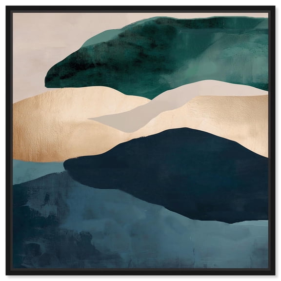 Navy and Emerald Bits II Canvas Blue Abstract Art by Art Remedy, Black Frame, 12" x 12"