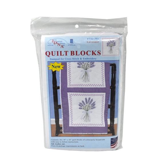 Jack Dempsey Stamped White Quilt Blocks 18"X18" 6/Pkg-Lavender