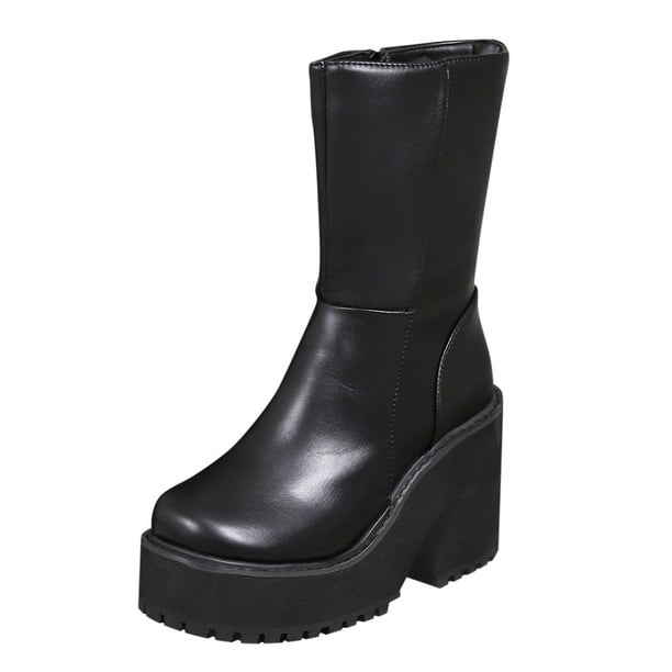 Narrow calf black leather boots sale