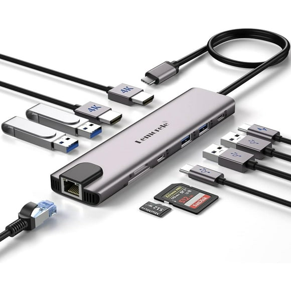 Lemorele Docking Station USB C Dual HDMI -12 in 1, USB C Dual Monitor Hub with Gigabit Ethernet, 2 HDMI 4K, 4 USB 3.0/2.0, PD 100W, USB-C 3.0 Data, SD/TF, USB C to MacBook/Dell /HP/Surface/Lenovo/Win