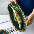 thumbnail image 4 of VALINK Gold-Plated Ceramic Tray Dark Green Feather Banana Leaf Shape Plate Snack Storage Tray, 4 of 5