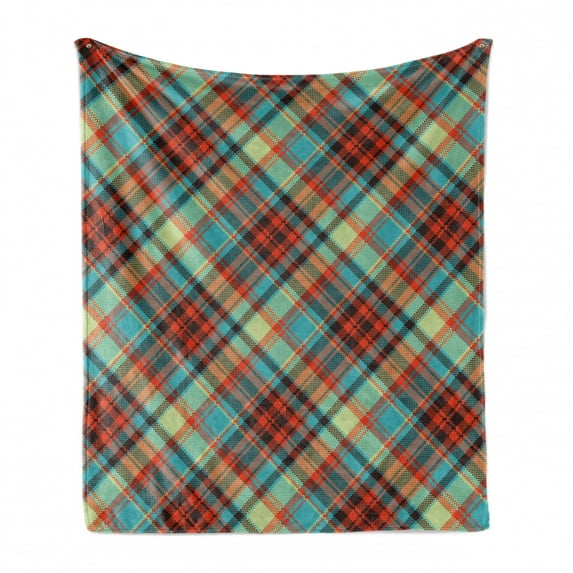 Plaid Soft Flannel Fleece Throw Blanket, Abstract Pixel Art Crossing Lines, Cozy Plush for Indoor and Outdoor Use, 50" x 60", Multicolor, by Ambesonne