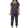 thumbnail image 1 of Jamicy Pyjama pour Femmes Haut à Manches Courtes Imprimé avec Cordon de Serrage Capris Ensemble de Pyjama pour Dames Confortable Col Rond Tenue de Détente, 1 of 6