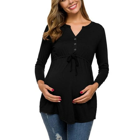 

Taqqpue Womens Maternity Nursing Tops Long Sleeve V-Neck Maternity Breastfeeding Tee Shirts Button Lacing Pregnancy Blouses Top Postpartum Maternity Shirts Summer Maternity Clothes on Clearance