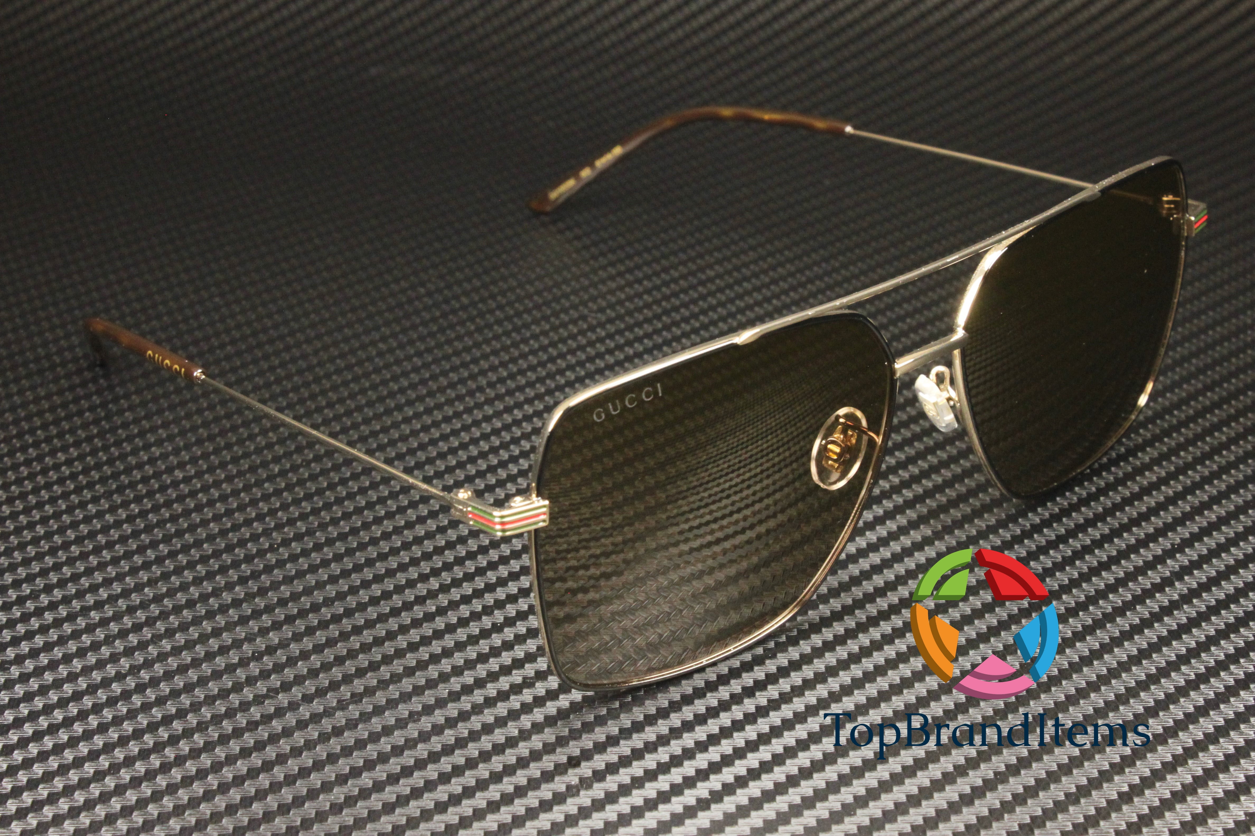 GUCCI GG1053SK 002 Pilot Gold Shiny Brown 61 mm Men's Sunglasses