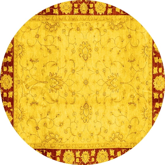 Ahgly Company Indoor Round Oriental Yellow Traditional Area Rugs, 4' Round