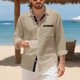 thumbnail image 1 of Blusa y camisa de manga larga con cuello vuelto para hombre, color liso, informal, a la moda, con bolsillos, manga larga, botones, cárdigan, abrigo, blusa de poliéster para hombre, 1 of 9