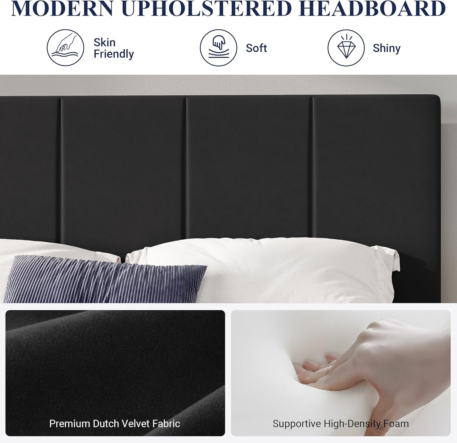 Allewie Queen Size Dutch Velvet Upholstered Platform Bed Frame/Vertical Channel Tufted Adjustable Headboard/Low Profile Bed Frame/No Box Spring Needed/Easy Assembly/Black