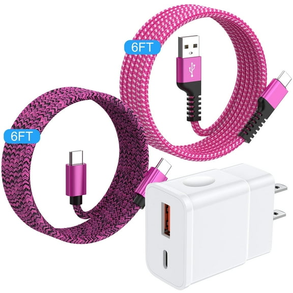 USB C Block, Type C Charger with 2Pack 6FT Hootek Charging Cable Dual Port USB C Wall Charger Type C Cable USB C to C Charging Cables USB C Brick Compatible with iPhone 15 Samsung, Pink
