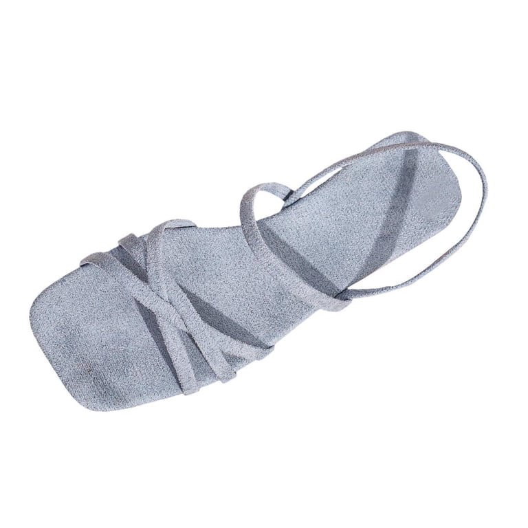 dark grey dress sandals BRGZLK Women's Strappy Summer 2026 Square Toe Solid Color Comfortable Versatile Elegant Dressy Shoes Cute Vacation Ankle Strap Slip On Flat Sandals Gray 9.5 what color shoes with grey dress