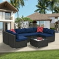 thumbnail image 2 of 7 Piece Patio Furniture Sets Outdoor Sectional PE Rattan Outdoor Furniture Patio Conversation Set with Cushions and Glass Coffee Table, for Balcony Lawn and Garden, Gray, 2 of 13