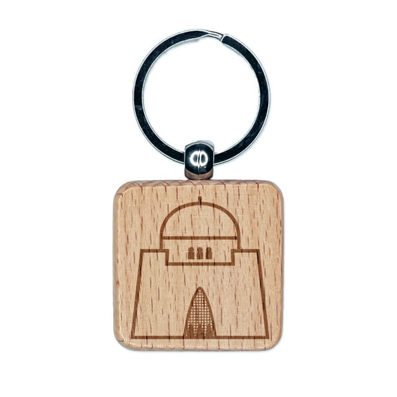 Mazar-e-Quaid Jinnah Mausoleum Square Keychain Charm Tag - Engraved Wood