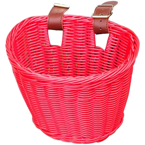 Cesta de Bicicleta - Cestas de Bicicleta Retro Hechas a Medida Hechas a Mano, Cesta Mediana Tradicional con Frente de Cesta y Correas de Cuero, Cesta de Bicicleta de Mimbre para niños. Afortunado Sencillez