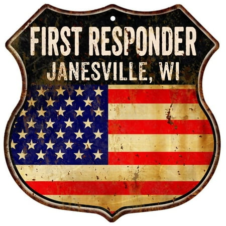 JANESVILLE, WI First Responder USA 12x12 Metal Sign Fire Police