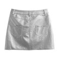 thumbnail image 4 of Elainilye Fashion Women's Leather Skirt High Waisted Sexy Slim Leather Skirt Short Skirt with High Pack and Hips,Silver, 4 of 8