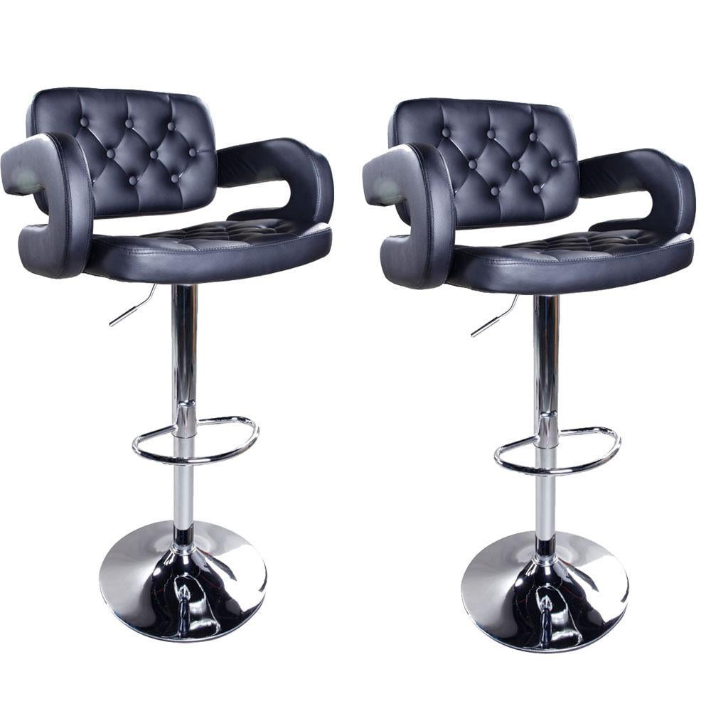 2Pcs Round PU Leather Seats Adjustable Hydraulic Swivel Bar Stools Dining Chairs 