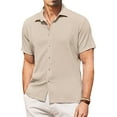 thumbnail image 2 of Baqcunre Mens Shirts Mens Spring And Summer Fashion Casual Bubble Button Lapel Shirt Shirt Short Sleeve T Shirt Linen Shirts For Men Tops For Men Khaki XL, 2 of 5