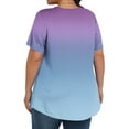 thumbnail image 3 of Fmbrln Womens Plus Size Summer Short Sleeve T-Shirts Fashion Crew Neck Pleated Tops Casual Loose Gradient Color Vacation Beach Tees Blouse, 3 of 5