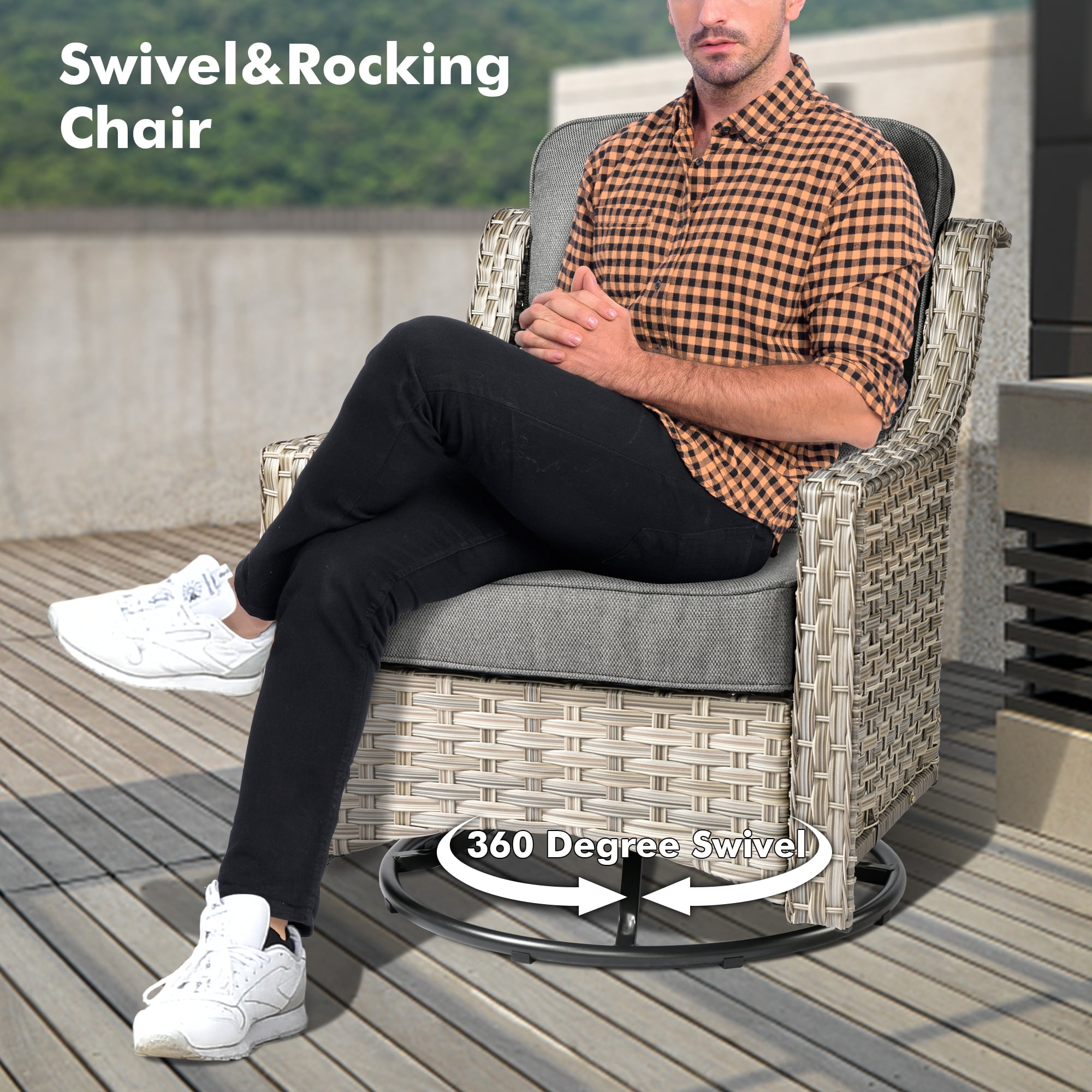 Ovios 6 Pieces Patio Furniture Set All-Weather Outdoor Sectional Patio Sofa Wicker Rattan Conversation Set with Swivel Rocking Chairs for Backyard
