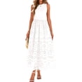 thumbnail image 2 of Women'S Summer Dresses Sleeveless Crewneck A-Line Boho Lace Eyelet Tank Maxi Dress with Pockets White M, 2 of 10