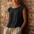 thumbnail image 6 of hoksml Women's Cotton Linen Cap Sleeve Top, Round Neck Casual Blouse, Loose Fit Summer Daily Office Wear Shirt, 6 of 9