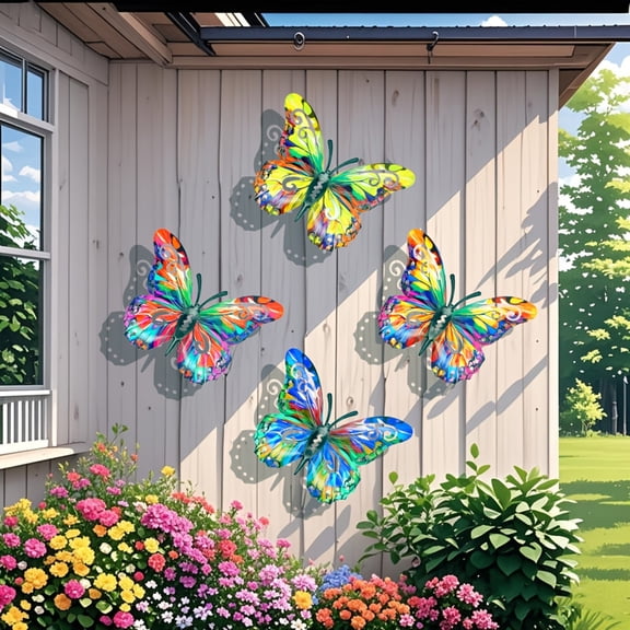 Metal Butterfly Wall Decor, Colorful Outdoor & Indoor Humming Butterflies yard wall art Decoration. Ideal for Patio, Fence, Garden, Living Room & Balcony Decor- Hanging Ornaments ,6.65*4.9 in.