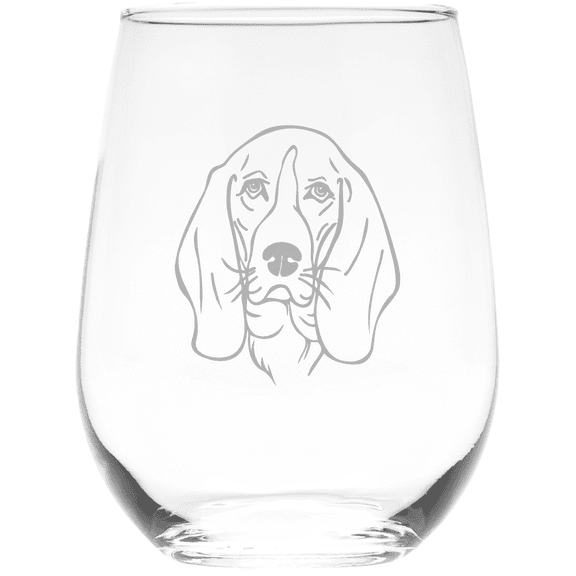 C&M Personal Gifts 17 Basset Hound Themed Dog Stemless wine glass (Style B1)