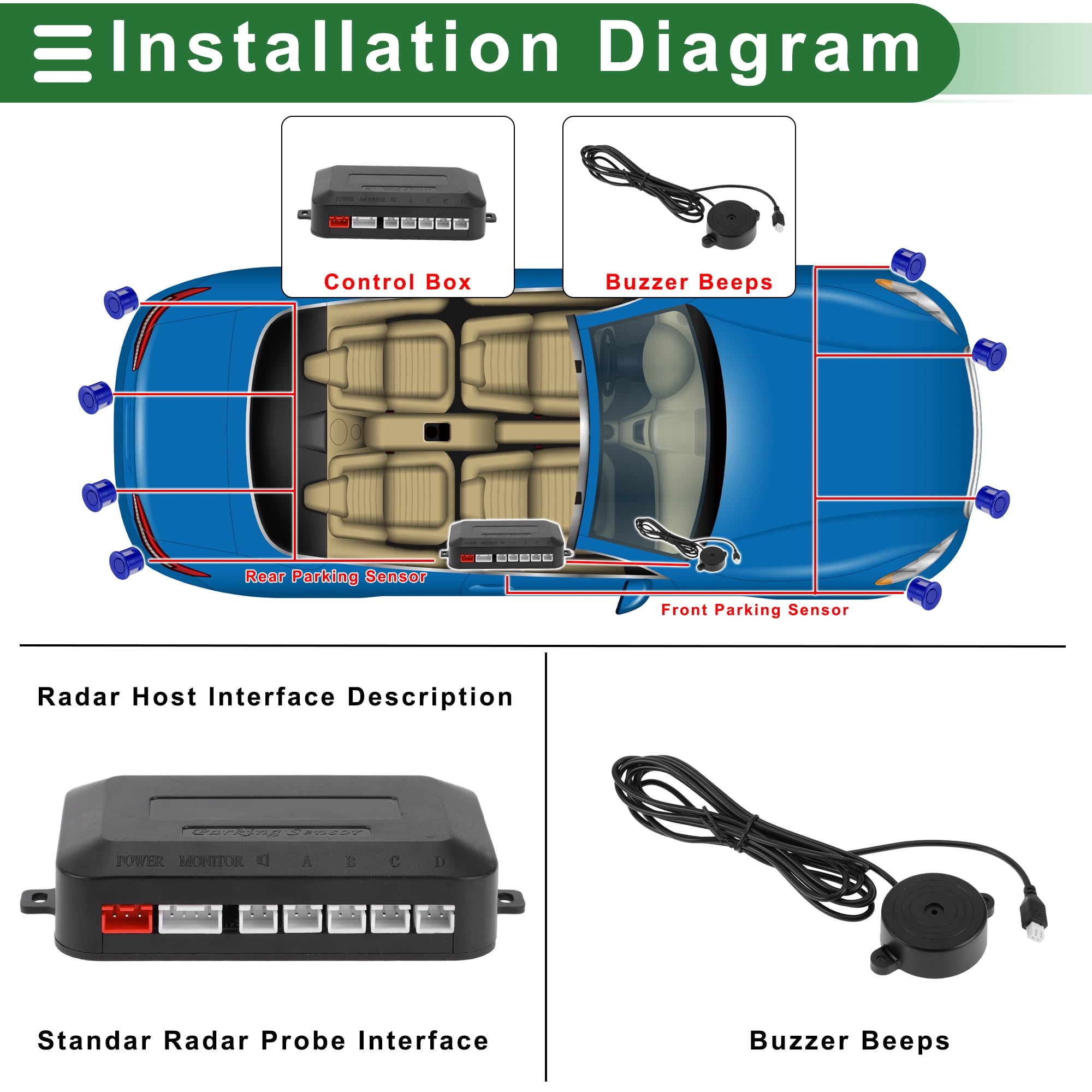 Unique Bargains Universal Car Backup Radar System Parking Sensors Alarm Dark Blue