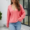 thumbnail image 2 of Solid Color V-Neck Sweater for Women Fleece Long Sleeve Pullover 2024 Fashion Loose-Fit Casual Knit Tops, 2 of 4