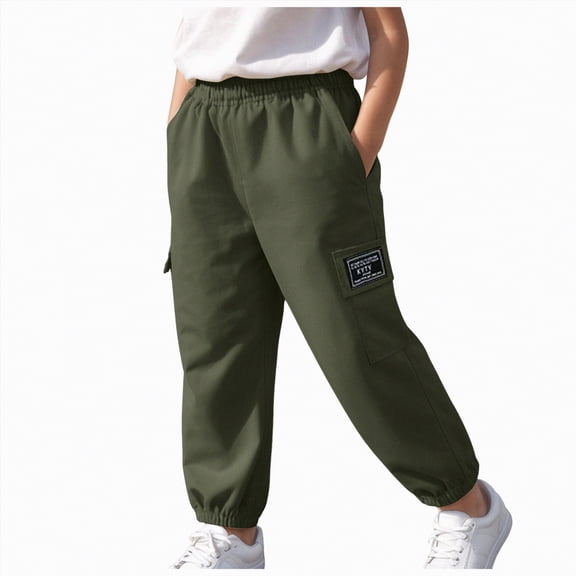 CAICJ98 Cargo Pants for Boys Children's Spring and Summer Solid Color Pocket Casual Sports Ankle Bound Work Pants Full Length Pants for Boys (AG,8-9 Years)