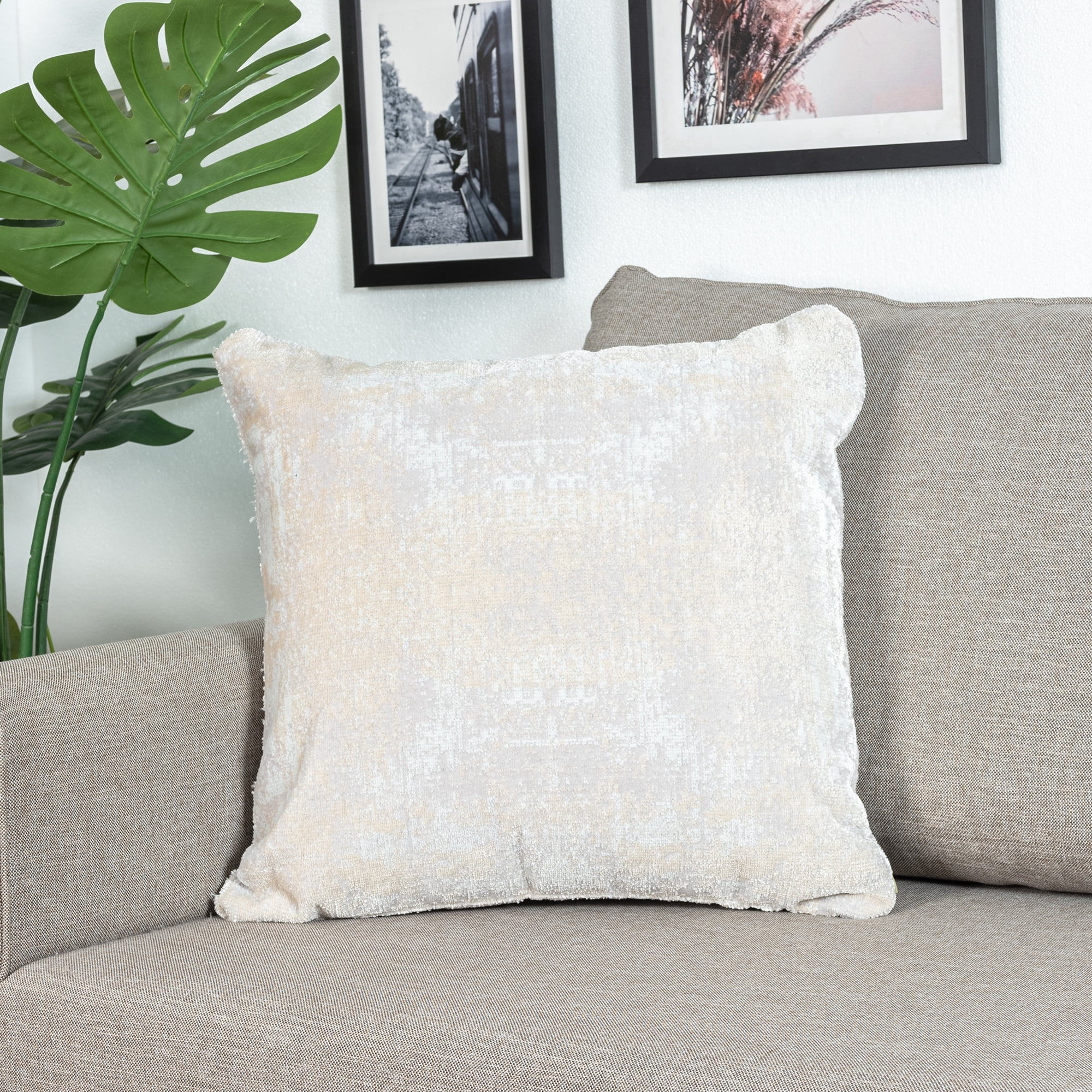 Harlow Hill Verona Gray/Beige Abstract 20" x 20" Performance Blend Adult Decorative Feather Filled Pillow