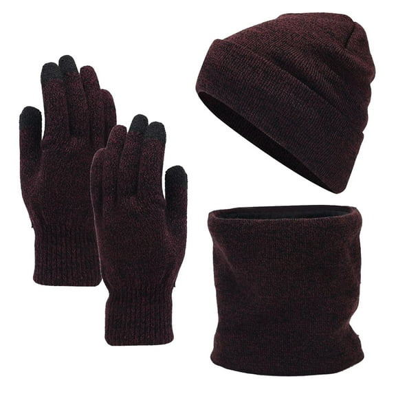 PANGF Solid Color Warm Three Pieces for Female Scarf Gloves Hat Set for Teen Girls Women&Men Autumn Winter Warm Wool Hat Scarf Gloves Three Pieces
