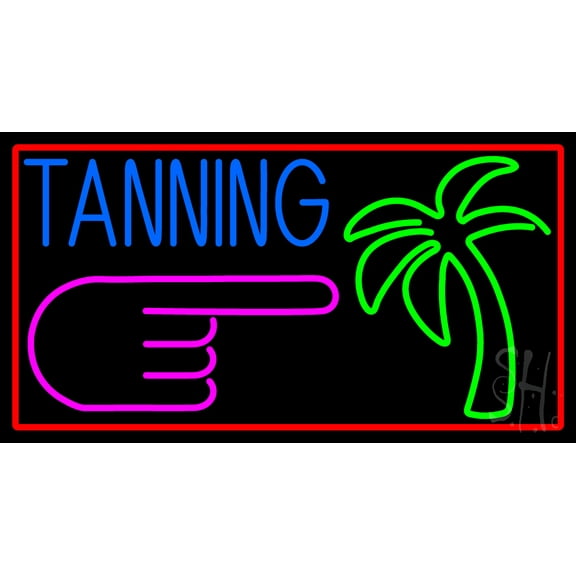 Blue Tanning Palm Tree LED Neon Sign 13 x 24 - inches, Black Square Cut Acrylic Backing, with Dimmer - Bright and Premium built indoor LED Neon Sign for Defence Force.