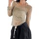 thumbnail image 2 of VISgogo Ladies Mesh See-through Tops, Mujeres Estilo de ocio Color sólido Fuera del hombro Manga larga Hollow Slim Beach Cover-Up VISgogo moda, 2 of 9