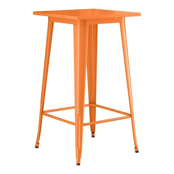 24" Square All Weather Orange Metal Restaurant Patio Bar Height Table For Indoor or Outdoor Use