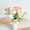 thumbnail image 1 of Ramo de rosas de seda - Flores artificiales rosas para decoración del hogar, accesorios fotográficos, centro de mesa de 12,5" estilo óleo europeo, 1 of 6