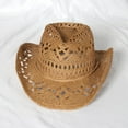 thumbnail image 2 of Women Straw Wide Brim Cowboy Hats, Western Cowgirl Hat for Holiday, Foldable Vacation Beach Sun Hat for Summer, 2 of 6