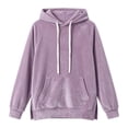 thumbnail image 4 of Bmisegm Womens Hoodies Pullover Drawstring Hood Long Sleeve Front Pocket Raglan Sleeve Side Slit Regular Fit Drop Shoulder Solid Hoodie for Women, 4 of 5