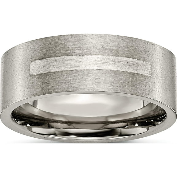 Titanium/Silver Two-Tone Titanium Brushed With Sterling Silver Inlay 8mm Flat Band (Size 7) Made In China tb368-7