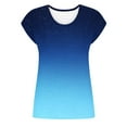 thumbnail image 4 of T-Shirt for Women Round Neck Short Sleeve Gradual Tee Summer Casual Loose Fits Tops Daily Wear,Dark Blue,XL, 4 of 6