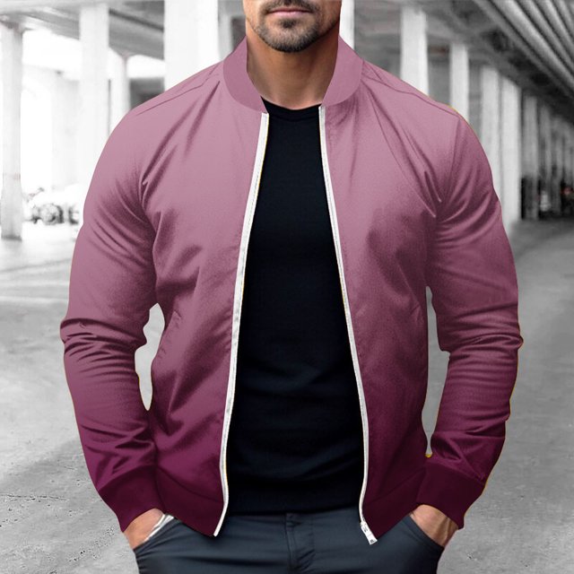 LOVZFMLL Jackets for Men's Fall And Winter Pocket Long Zipper Elastic Christmas Print Short Stand Up Collar Jacket