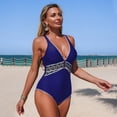 thumbnail image 5 of MLQIDK Women One Piece Swimsuit Tummy Control Deep V Neck Crisscross Back Adjustable Strap Push Up Bathing Suit Full Coverage Slimming Swimwear Blue S, 5 of 7