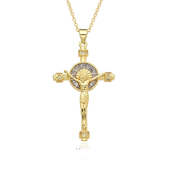 Mosaic Cubic Zircon 14K Yellow Gold Necklace New Arrival Cross Pendant Necklaces Catholicism Religious Women/Men Accessories Jewelry