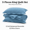 thumbnail image 6 of Ameha 3 Piece Quilt Set Chevron Embossed Bedspread Reversible Ultrasoft Microfiber Adult Bedding Washed Blue Color King, 6 of 10